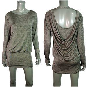 White House Black Market Mini Dress Size S Drape Back Metallic Stretch Gold